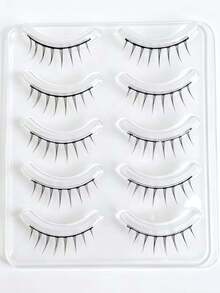 5 Pairs Women's Idol Style False Eyelashes, A-Type Little Devil Manga Eyes, Natural Japanese Style, Full Strip, Suitable For Cosplay Makeup And No-Makeup Look Look, Realistic Transparent Band Upper Lashes - View 5