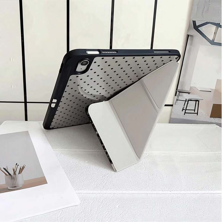 A Black White Lace Polka Dot Y‑Shaped Stand Protective Folio Tablet Case With Pen Holder Compatible With IPad 10th Generation Smart Case/ 11(A16 2025)/Compatible With Samsung Galaxy S9/S7/S10+/Compatible With XIAOMI/Compatible With HUAWEI - Multicolor - View 8