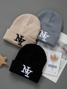 1 chiếc mũ len beanie thêu New York mùa đông unisex mới, mũ ấm mềm không vành, phong cách thanh lịch đa năng - Nhiều màu - Xem 8