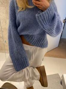 Women's Autumn/Winter Premium Lazy Soft Loose Knit Sweater - Dusty Blue - View 3