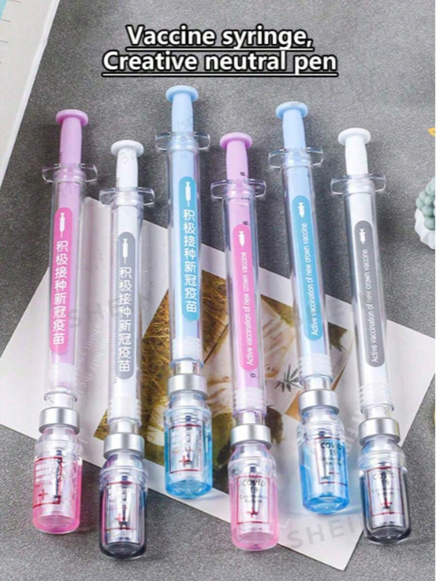 1/3pcs Syringe, With Neutral Pen, For Simulating Virus ; Syringe Design, Randomly Distributed Black Signature Pen And Vaccine Pen [Random Chinese And English Version], Suitable For School Supplies, Back To School Season - A - View 1