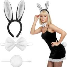 3pcs Costume Set For Women, Rabbit Ear Headband, Fluffy Tail, Bowknot, Adult Rabbit Cosplay Accessories, Halloween Easter Party Outfit, Easter Rabbit Costume, Adult Apparel - Multicolor - View 2