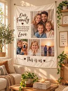 Custom Photo Wall Tapestry Personalized Family Picture Hanging, Smooth Polyester Vertical Tapestry With Custom Photo And Custom Text, Decorative Wall Art For Bedroom Living Room, Family Gift Home Decor - Multicolor - View 3