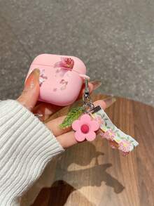 1件櫻花與百合花卉印花粉色無線藍牙耳機保護殼，耳機保護套，花卉耳機殼，附花卉布料掛繩吊飾，全包覆軟殼，便攜防丟，清新少女Ins風，適合個人使用與生日禮物，兼容耳機殼，快速出貨花卉耳機保護殼櫻花與百合耳機殼少女風耳機殼Ins風耳機殼生日禮物 - 彩色 - 查看 6