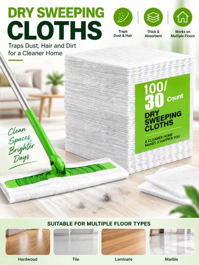 100 pièces/paquet, 30 pièces/paquet Serpillière jetable sans poussière, tampon de serpillière à usage unique mou, lingettes absorbantes de nettoyage à sec et humide, tampons de rechange en microfibre pour vadrouille, tampons de nettoyage de sol, vadrouille jetable, utilisation à sec et humide, facile à nettoyer, fournitures de nettoyage