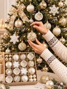 40/1pcChampagne Christmas Ball Decoration Set, Christmas Tree Decor, Christmas Party Supplies, Christmas Decoration, Home Decor Set, Suitable For Decorating European And American Christmas Party Table, Christmas Tree - A - View 1