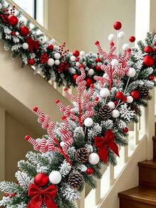 1pc Christmas Red & White Striped Spiral Decoration, Twisted Candy Wind Chime Design DIY Wrapped Lollipop Garland, For Christmas Tree Topper, Tabletop Vase Filler, Fireplace, Theme Party, Holiday Party Decor - multicolor - View 4