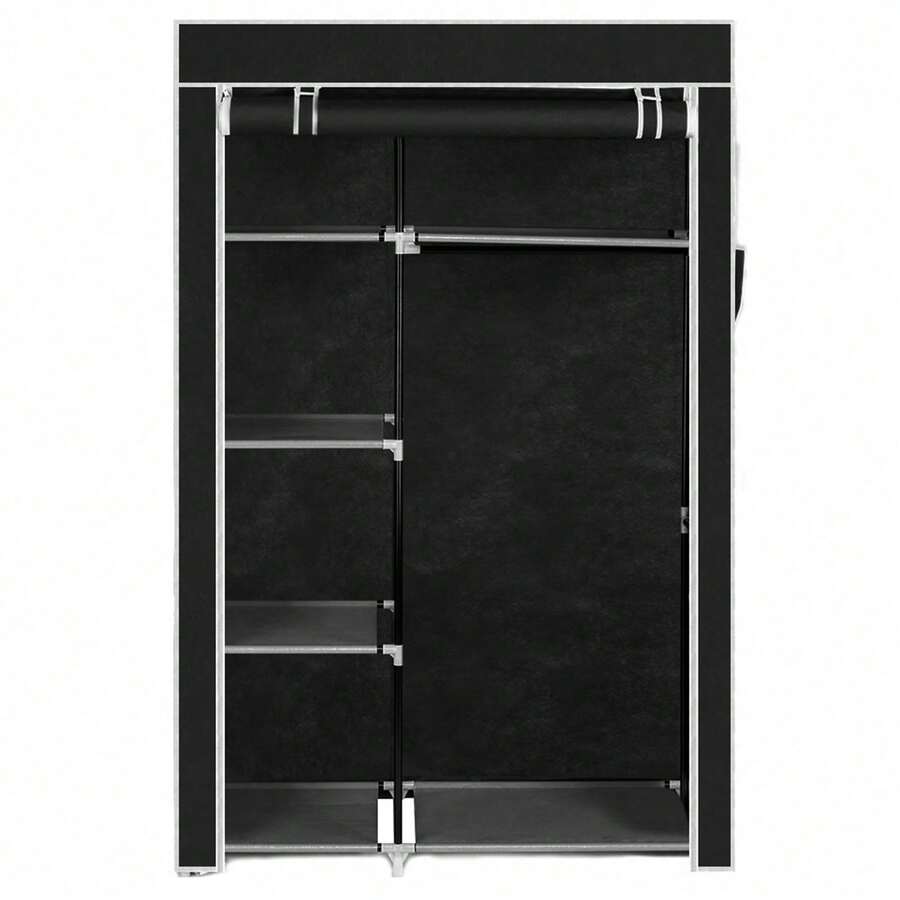 64" Portable Closet Storage Organizer Wardrobe Clothes Rack With Shelves Black - Black - View 1