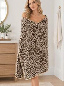 1pc Leopard Print Bath Towel, Size 90*170 Cm, Soft And Thick, Highly Absorbent, Quick-Drying Fabric. Leopard Print Design, Vintage And Fashionable Style, Sturdy Hemming, No Shedding. Suitable For Home Bathing, Beach Outings, Outstanding Appearance, Daily Bathing And Wrapping. - Brown - View 5