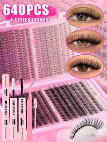 640/592/576 Clusters Segmented Lash Extensions, 8-16mm D Curl 10D-150D Fluffy Thick Individual Lashes, Waterproof Ultra-Soft Single Cluster Eyelashes For Daily Wear, Dating, Party, Christmas, Halloween. - Multicolor - View 7