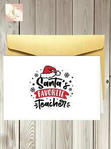 Santa's Favorite Teacher Christmas Greeting Card, Cute Santa Hat & Snowflake Design, Holiday Thank You Gift For Teachers, Appreciation Xmas Card For Educators, Hand Lettered Festive Stationery For School Season - One Size Fits All - View 2