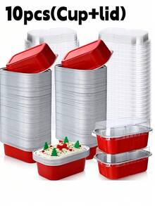 5/10/20/50pcs Mini Cake Cups With Lids, 5.7Oz Aluminum Foil Material, Red Disposable Rectangular Baking Cups, Suitable For Pudding Desserts, Muffin Baking Storage, Birthday Party Storage Gifts - View 9