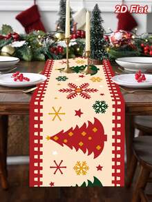 1件裝紅綠聖誕樹與雪花圖案聖誕桌巾，180*35cm 聚酯纖維聖誕桌布，桌布，聖誕快樂，聖誕裝飾，聖誕裝飾，聖誕裝飾，聖誕餐桌裝飾，廚房餐桌裝飾，節日派對裝飾，冬季家居裝飾，室內外通用 - 彩色 - 查看 3