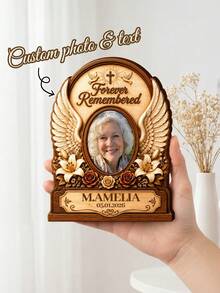 1 buah Plakat Foto Kenangan Kayu Kustom, Desain Sayap Malaikat yang Dipersonalisasi, Dekorasi Meja Belasungkawa, Bingkai Kenangan Salib Bunga, Hadiah Kenang-kenangan Meja Belasungkawa yang Dipersonalisasi - MultiWarna - View 1