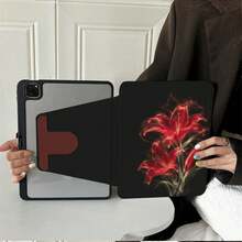 1件發光紅色百合旋轉平板保護殼，相容 iPad Air 6/5/4 &10 (10.9 吋) - 相容 iPad Pro 2024、Air M3/A16 2025，相容 Galaxy Tab S9 FE/S8 Plus/S7/S10，相容 OPPO Pad，相容 MatePad，相容 Vivo Pad，相容 Honor Pad，相容 Pad - 彩色 - 查看 2
