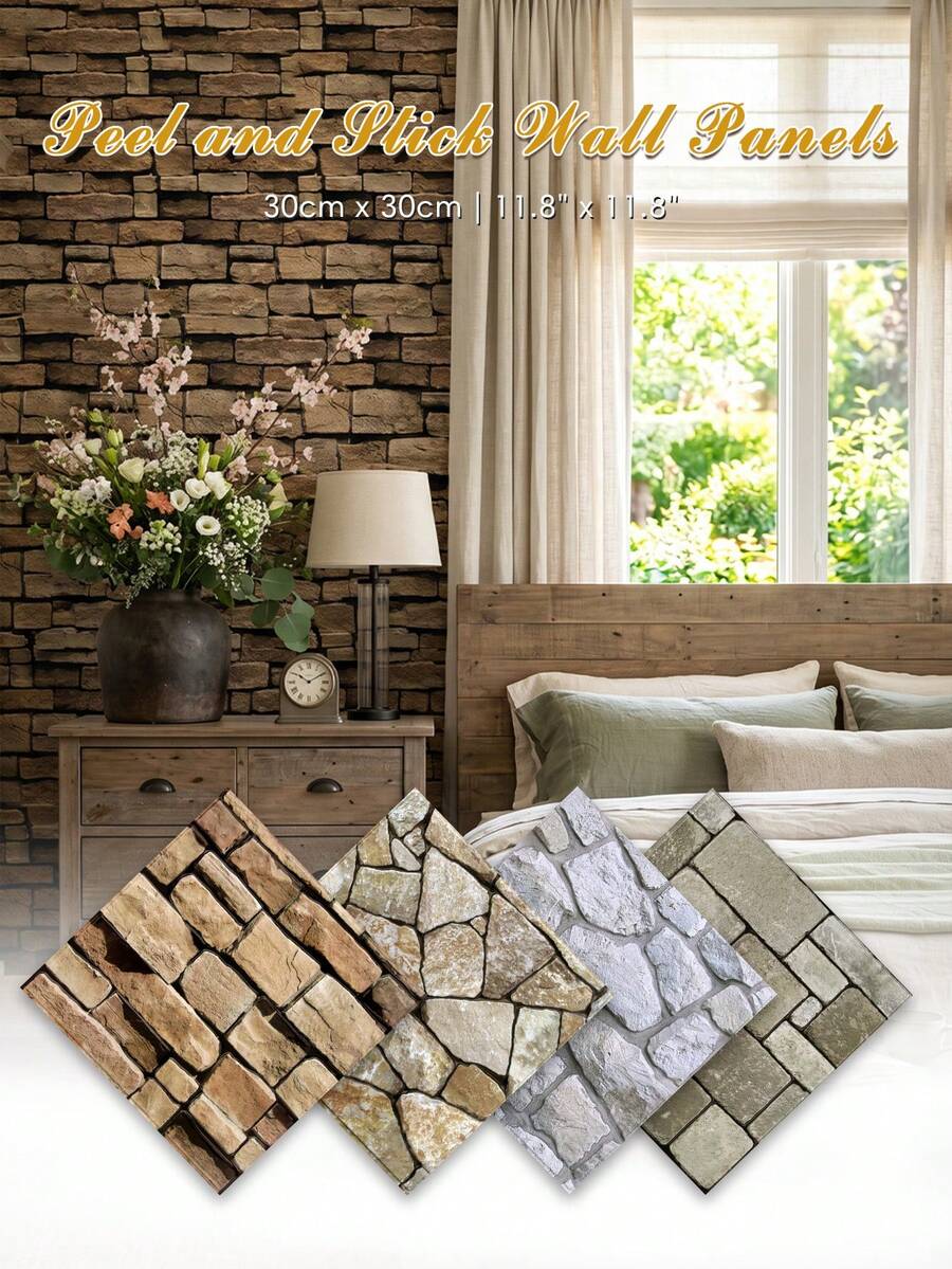 1/10/20Pcs 3D Faux Stone Wall Stickers, Peel And Stick Wall Panels, Self Adhesive Decorative Wall Tiles For Home Interior Decor - Wall Stickers - View 1