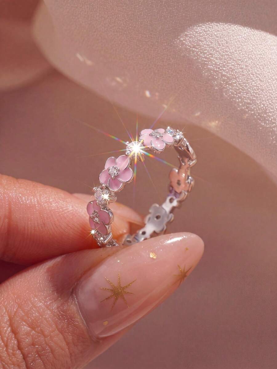 1pc Shiny Flower Ring Women's Promise Ring Eternity Ring Delicate Jewelry Gift