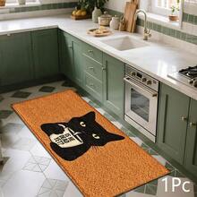 2D Coffee Drinking Cat Pattern Printed Long Runner Mat, Indoor Entrance Rug, Bedroom Bedside Mat, Kitchen Runner Mat, Suitable For Living Room, Laundry Room, Bathroom - Multicolor - View 11