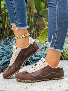 Women's Casual Sports Shoes, Retro Versatile Soft Sole Lace-Up Sneakers - Brown - View 5