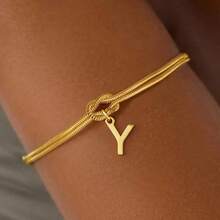 1pc Minimalist Niche Gold Knotted Double Layer A-Z Letter Pendant Bracelet For Women, Suitable For Delicate Daily Wear And Gift Giving - Multicolor - View 24