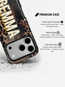 1pc Modern Personalized Leopard Print Text Name Pattern Customization, Personalized Signature Short Phrase Customization, Anniversary Gift, Valentine's Day Gift, Birthday Gift, Wedding Gift, Mother's Day Gift, Father's Day Gift, Best Friend Gift, Gift For Mom/Dad, Gift For Boyfriend, Gift For Girlfriend, 2-In-1 Glossy Film Hard Shell Phone Case Protective Cover, Compatible With Iphone 11/12/13/14/15/16/17 Pro Max - Multicolor - View 7