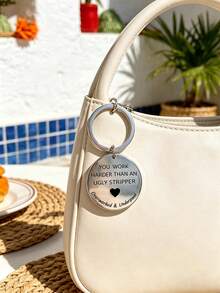2pcs Stainless Steel Engraved Keychain, Black & Silver Round Key Ring, Funny Thank You Gift For Coworker Employee Office Appreciation - Multicolor - View 4
