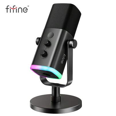 FIFINE AM8 USB/XLR Gaming Microphone For Podcasting, Dynamic Microphone With Controllable RGB Lighting, Touch Mute, Headphone Jack, Desktop Stand, Suitable For Singing, Gaming, Streaming And Podcasting