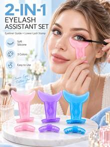 1pc--2-In-1 Silicone Eyelash Applicator & Lower Lash Stamp, Combines Eyeliner Guide, Powder, Purple, Blue Three-Color Options, Smudge-Proof Mascara Application, Eyeshadow Makeup And Lower Lash Stamp Functions; Includes Crescent-Shaped Guard, Suitable For Beginners, Easy Eyeliner Positioning And Mascara Application; Silicone Material, Smudge-Proof, Portable And Easy To Use, Essential Eye Makeup Tool For Home And Travel. - Multicolor - View 1