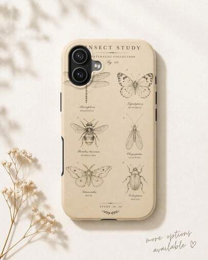 Vintage Insect Study Phone Case- Antique Naturalist Illustration Case Botanical Entomology Aesthetic Cottagecore Nature Art Case