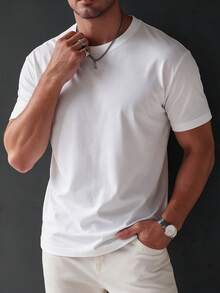 ALTZTAR Men's Casual Versatile Solid Color Crew Neck Short Sleeve T-Shirt - White - View 1