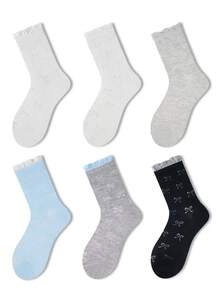 ZUJO 1 Pair/6 Pairs Women's Mid-Calf Socks, Bubble Cuff Bow Pattern, Comfortable, Sweat-Absorbent, Breathable, Classic Versatile For Daily Casual Wear, Suitable For Spring, Summer, Autumn, Random Color - Multicolor - View 6