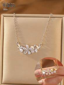 Hihho 1 buah Kalung Tulang Selangka Elegan dengan Hiasan Bunga dan Kupu-kupu, Warna Emas & Perak Dua Nada, Kalung Dekoratif untuk Pemakaian Sehari-hari bagi Wanita - Bunga dan kupu-kupu - View 2