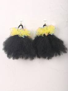 2pcs Kids Hair Buns Afro Puff Soft Hair Marley Kinky Bulk For Hair Girl With Elastic - Natural Black - View 7