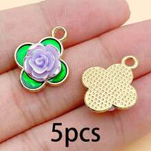 Ngẫu nhiên 5/10 món charm cỏ bốn lá vàng và hoa hồng, men xanh với mặt dây hoa nhựa 3D, phụ kiện làm hoa tai, dây chuyền và trang sức DIY - Nhiều màu - Xem 15