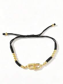 1pc Elegant Korean Style Zirconia Rhombus Flower Adjustable Bracelet, Light Luxury Design, Exquisite Commuter Versatile Hand Jewelry - U-shaped Drawstring - View 6
