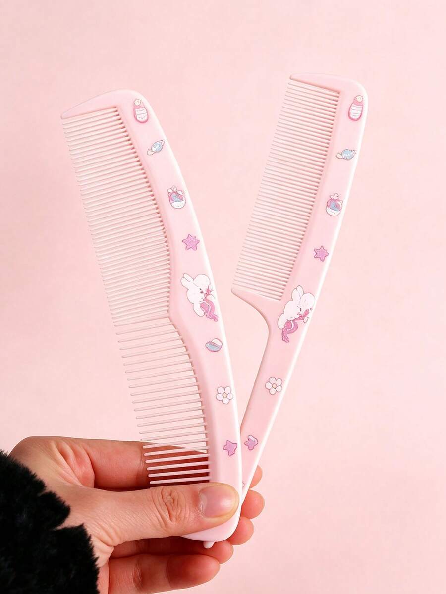 Girl Style Cartoon Pointed Tail Fine Tooth Comb Set With 1000pcs Disposable Rubber Bands, Multi-Color, For Daily Grooming, Stage Hairstyling, Sectioning And Hair Care - Multicolor - View 1
