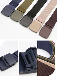 1pc Multi-Color Nylon Belt, Unisex Business Versatile Tactical Style, No Metal Plastic Buckle, Student Outdoor Commute Waist Belt - Multicolor - View 3