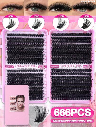 666/720 Clusters Individual False Eyelashes, Mixed Pack 10-18mm, Bold & Eye-Catching, Lightweight & Comfortable, Easy DIY Application, Long-Lasting & Reusable, For Women's Stage, Cosplay, Halloween Parties.