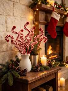 1pc Christmas Red & White Striped Spiral Decoration, Twisted Candy Wind Chime Design DIY Wrapped Lollipop Garland, For Christmas Tree Topper, Tabletop Vase Filler, Fireplace, Theme Party, Holiday Party Decor - multicolor - View 11
