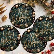 2pcs/4pcs/6pcs/8pcs Merry Christmas Pattern Happy Holiday Kitchen Dining Table Placemats Round Table Mats Round Tablecloth Holiday Tabletop Decor 13.7in X 13.7in Seasonal Home Decor Round Design Holiday Decoration Thickened Linen Material - Multicolor - View 2