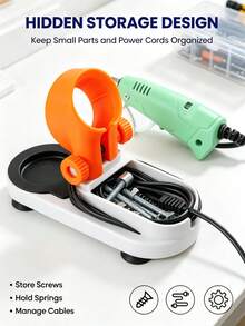 Adjustable Hot Glue Gun Stand, Multi-Angle Lock Base, Peelable Silicone Drip Tray & Hidden Storage Slot. Stable, Fits All Glue Guns. Desktop Organizer For DIY, Woodwork & Home Repair, Great Gift For Crafters. - White - View 4