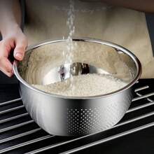 Thickened Stainless Steel Colander Basin, Multi-Functional Vegetable And Fruit Washing Bowl, Kitchen Rice Strainer And Colander - Slanted Drainer Basket - View 3