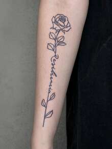 1pc Herbal Juice Semi-Permanent Magic Tattoo Sticker, Minimalist Floral & English Short Phrase Design, Long-Lasting 14 Days, Non-Fading, Non-Reflective, Temporary Tattoo Sticker For Arm, Shoulder, Neck, Collarbone And Body - Blue - View 3