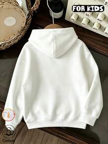 Girls Hooded Sweatshirt, Simple Line Cat & FIELDSTOCE CAT Letter Print Long Sleeve Pullover Hoodie, Casual Loose Tween Girl Hoodie For Fall Winter - White - View 2