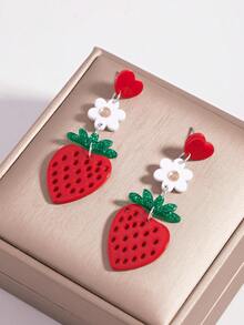 Minimalist Cute Floral Dopamine Candy Color Strawberry Sweet Acrylic Earrings - Multicolor - View 2