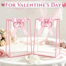 1/4/12pcs Transparent Gift Bags With Ribbons, Suitable For Baby Shower, Graduation, Wedding, Bridal Party, Birthday Party, Business Occasions, With Cut-Out Handles, Reusable PP Material, 7x10x3.15 Inches (Pink) - Pink - View 4