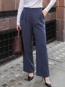 1pc Women's Elegant Spring/Summer New Wide Leg Pants, High Waist Pleated Design, Easily Lengthen Leg Lines, Suitable For All Leg Types - Royal Blue - View 2