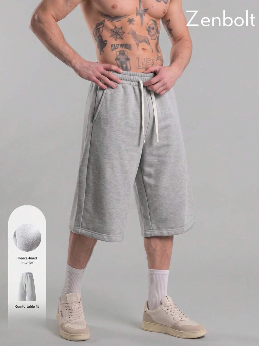 ZenBolt Men's Winter Fleece Lined All-Match Casual Pants - Solid Color, Slim Fit, Adjustable Drawstring; Versatile Classic - Light Grey - View 1