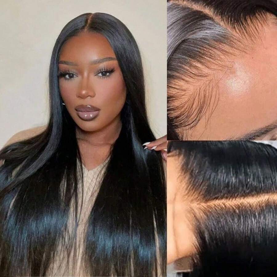 13*4 Lace Front Human Hair Wig, 26 Inch Straight Human Hair Lace Front Wig For Women, 180% Density Natural Black Color, HD Transparent Lace Closure Human Hair Wig
