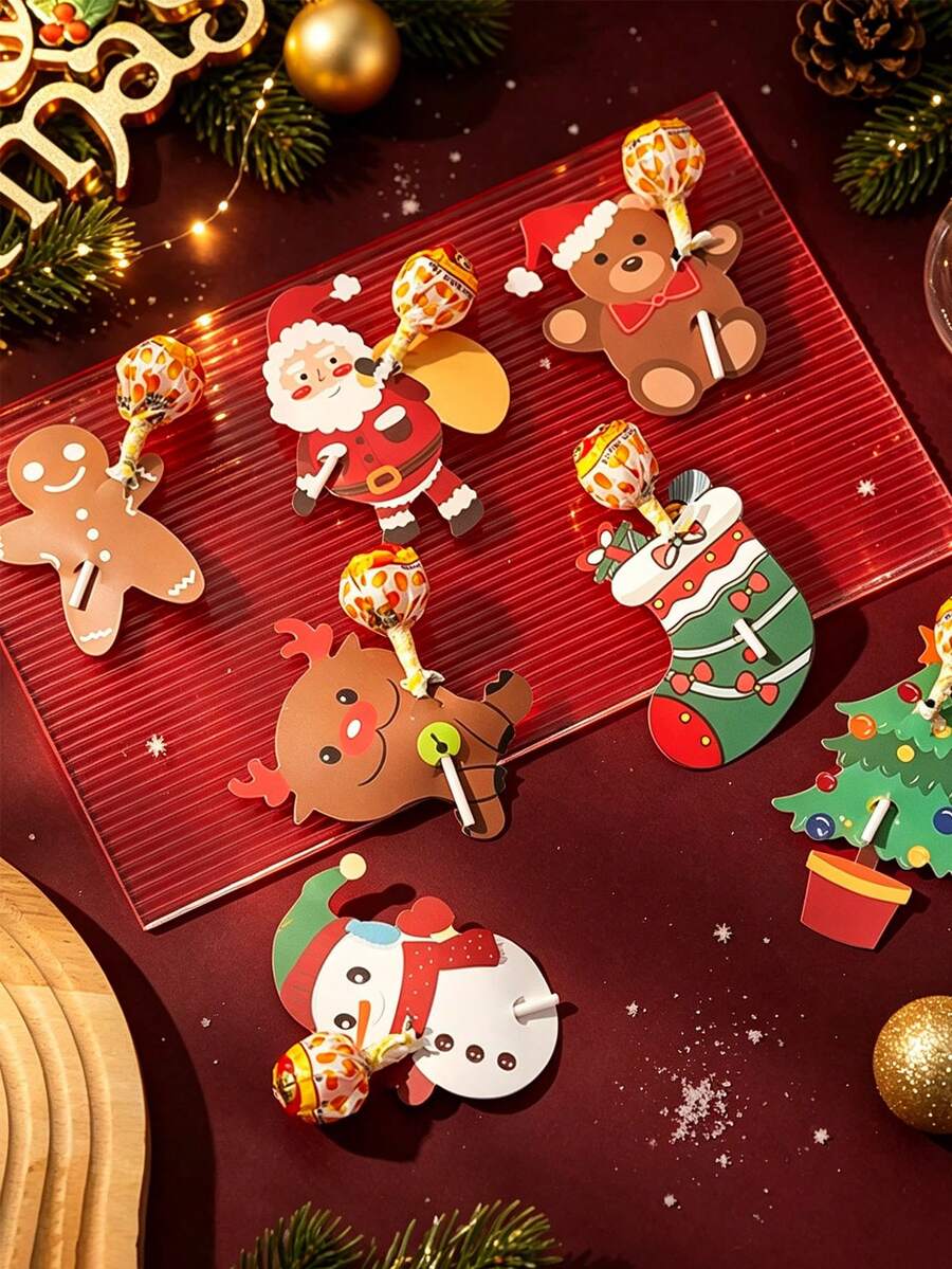 42pcs/126pcs/Pack Christmas Party Gift Candy Cookie Lollipop Decoration Card Paper Cards Party Baking Gift Paper Box Paper Bag Decoration Labels - View 1
